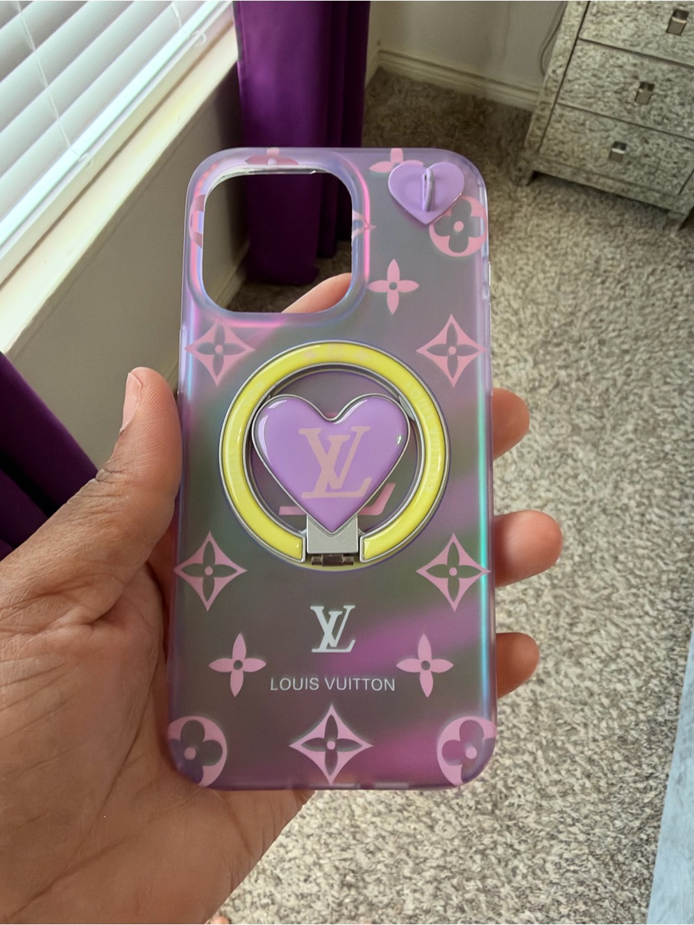 Louis Vuitton Purple Gradient Monogram Phone Case with Heart Ring Grip